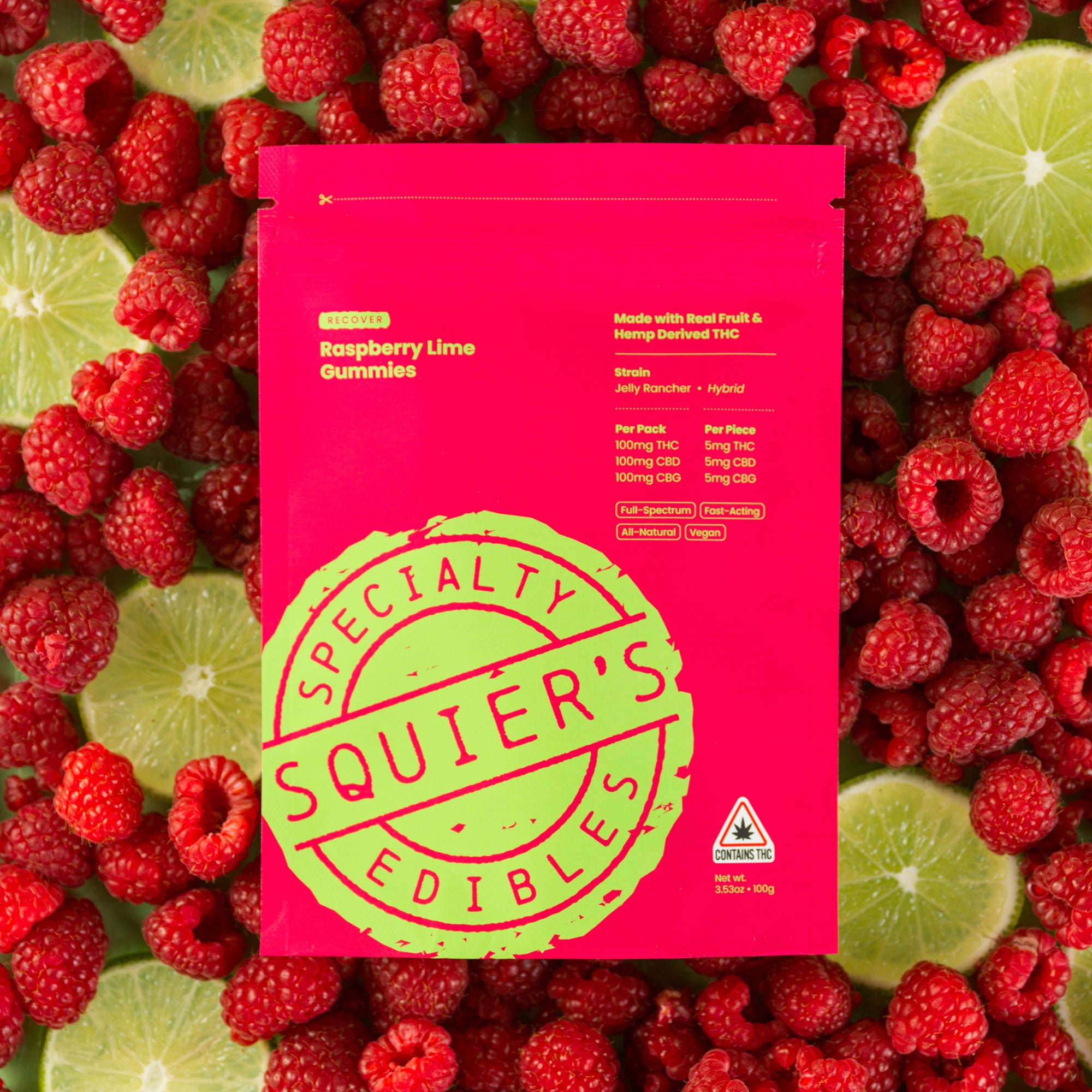 100mg+ RECOVER Raspberry Lime Gummies