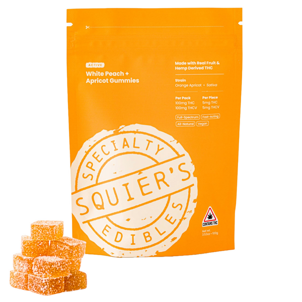 100mg+ ACTIVE White Peach & Apricot Gummies – Squier's Elixirs 100mg+ ACTIVE White Peach & Apricot Gummies – Squier's Elixirs